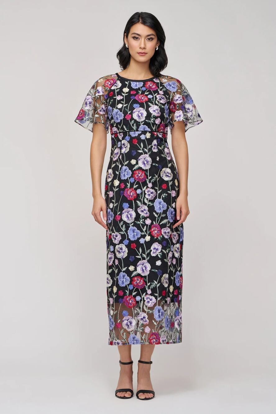 NWT JS Collections Lacey Tea-Length Cocktail Dress Multicolor Size 16